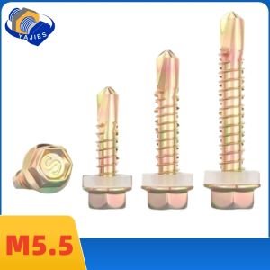 M5.5 Hex Washer Head Self-Drilling Screws  Heavy-Duty Carbon Steel Zinc Coated (Color) with PVC Sealing Washer – for Sheet Metal