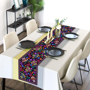 VIKAMA table runner - Rural Linen Decoration For Mexican Day Of The Dead Altar In The Home Kitchen Or Restaurant.