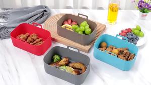 2 Chiếc Nồi Chiên Không Dầu Air Fryer Silicon Có Tay Cầm Hình Chữ Nhật Chảo Nướng Chịu Nhiệt Phụ Kiện Lót Giỏ Cho Nồi Chiên Không Dầu Air Fryer