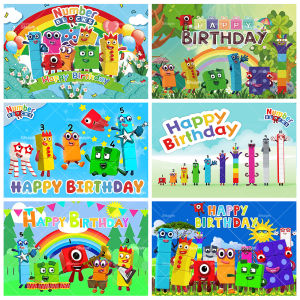 Cartoon Building Block Backdrop Kids Birthday Decorations Party Supplies Number Toy Bricks Baby Shower Banner Photo Shoot Props