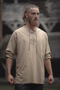 Fashion 5 Colors Linen Man Shirt with Ancient Viking Embroidery Long Sleeve Cotton Casual Slim Shirt