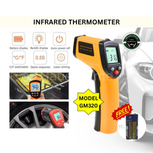 Ready Stock GM320 Single Laser Digital Infrared Thermometer Industrial Professional Temperature Detector Non Contact High Accuracy Alarm Alert Laser Pointer LCD Display with Backlight Celsius Fahrenheit Car Engine Tyre Restaurant Kitchen Cooking Barbecue