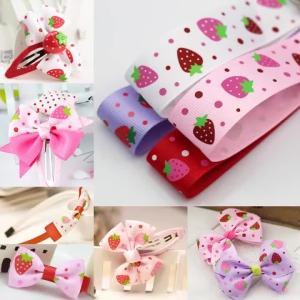 5Meters/lot 25mm Grosgrain Ribbon Handmade Strawberry Printed Cotton Ribbons for Wedding Christmas Decoration DIY Sewing Fabric