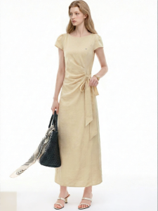 Yellow Waist-Cinching Slimming Mid-Length French Style Summer Dress