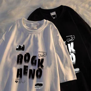 Áo Thun Nam Mùa Hè Ngắn Tay In Hình Phong Cách Hồng Kông High Street Ins Cặp Đôi Áo Thời Trang Rộng Rãi Áo Thun Cơ Thể Năm Phần Tư Tay Áo