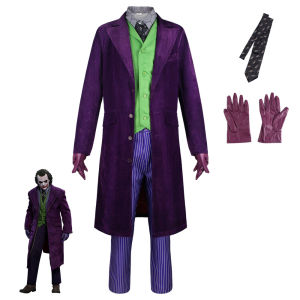 Heath Ledger Joker Cosplay Costume Halloween Stage Dark Knight Batman Clown Outfit Adult Size Movie Character Dress up