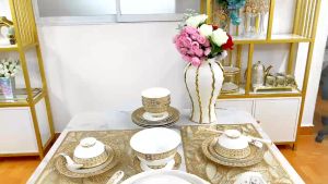 Set 70 Món Tô Chén Đĩa Phụ Kiện Bàn Ăn H-Paris (Tròn) Gốm Sứ Cao Cấp Viền Vàng Sang Trọng Phong Cách Tây Âu