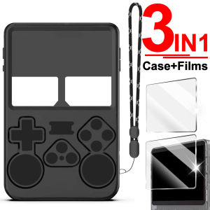 For R36S Silicone Protective Case with Lanyard & Tempered Glass Film For R36S Game Console Shockproof Cover & Screen Protector