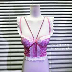 Áo Vest Ren Hồng Pure Desire Sweet Home Mới Áo Ngực Bên Trong Có Dây Đeo Xương Cá Áo Vest Bên Ngoài Có Đệm Ngực Áo Vest Ngắn Mùa Xuân