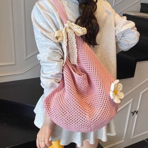 กระเป๋าถือ Tote Bag ทรงใหญ่สำหรับผู้หญิง ทรงพู่กันชายหาด ฤดูร้อนปี 2025 กระเป๋าถือแบบถักที่ทนทานและน่ารักจากจีนแผ่นดินใหญ่