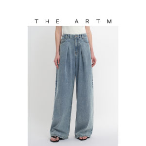 Loose Wide Leg Flared Lyocell Blend Draped Pressed Jeans