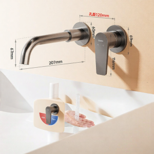 SSWW | Gun Grey Wall-Mounted Cold and Hot Basin Faucet Brass Body