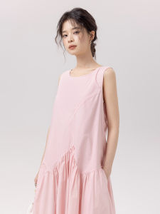 ไม่สม่ําเสมอ ดีไซน์ เสื้อกั๊ก เดรส ผู้หญิง สไตล์สีชมพูยาว กระโปรง หลากหลาย ป้องกันอายุ เรียบหรู พรางหุ่น เดรส Es สําหรับ ฤดูใบไม้ร่วง