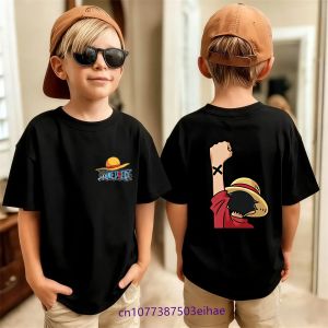 Bandai | One Piece Luffy Kids Wear 2026 Boys Summer Short Sleeve T-Shirt Casual Breathable Soft Cotton Fashion Cartoon Childrens Top