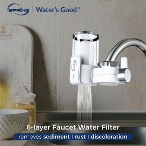 iSpring DFC3 Faucet Water Purifier for Kitchen Bathroom 1000L Long Life filters transparent visible window Replaceable filter cleanable filter Compatible with various faucets Cannot reduce TDS value