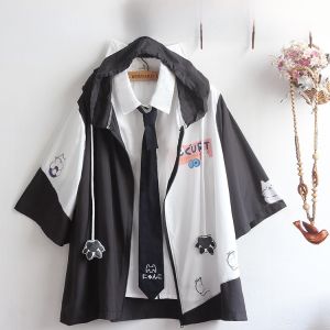 เสื้อแจ็คเก็ตกันแดดแขนสั้นทรงหลวมพิมพ์ลายสัตว์สำหรับเด็กและเยาวชน ทรงหลวม ฤดูร้อน 2025 เสื้อคลุมกันฝนแบบสวมหัวสำหรับเด็กและเยาวชน