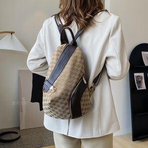 New 2025 Womens Canvas Backpack Casual Travel Shoulder Bag Fashionable Multi-Functional Zipper Closure Geometric Pattern