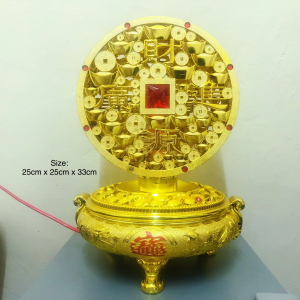 Fengshui Wealth Coin Lucky Coin Full of Ingot Money Bar Coin in Wealth Pot Rotating Living Room Home Decor Figurine
