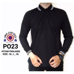 Baju Kaos Polos Pria Lengan Panjang Hitam - Kaos Krah Polos Pria - Andeska