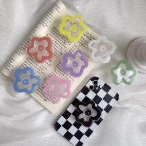 Korea Cute Solid Color Flower Foldable Socket Pocket Grip Phone Holder for IPhone 17 Pro Max Griptok Finger Ring Stand Bracket