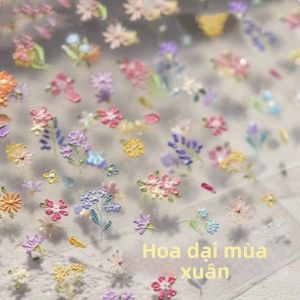 MONLEYTA | Nhãn Dán Trang Trí Móng Tay Có Hình Thêu Sơ Cứu Viên Hoa Vàng và Ong