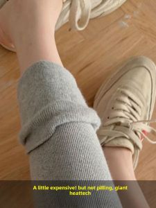 Gray Fleece Lined Thickened Womens Leggings Autumn Winter Warm Cotton Pants Tightened Spiral Inner Wear for Fall Season