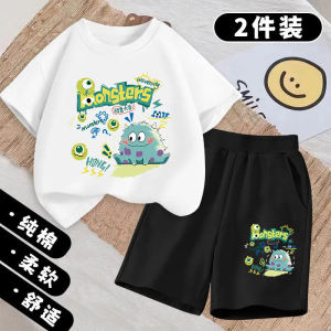 Pure Cotton Childrens Set Short Sleeve Shorts Summer New Style Boys T-Shirt Top Cartoon Stylish Cool Big Kids Two-Piece Set