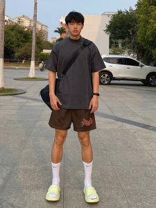 Summer Sport Shorts for Men Trendy Brand Loose Fit Five Inches Mid-Pants Casual High Street Teenage Boys Fashion Polyester Cotton Blend