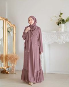 Abaya syahira set outer abaya turkey hitam mewah elegan bahan ceruty babydoll payet mutiara