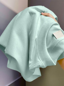 Pure Cotton Short Sleeve T-shirt for Women 280g Thick Mint Green Solid Color Shirt Crewneck Summer Style