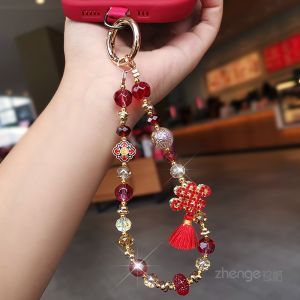 New Year Short Beaded Bracelet Mobile Phone Chain Key Holder Decorative Chain Womens Style High End Crystal Tassel Lanyard