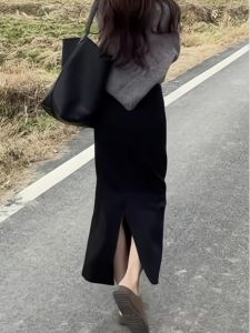 Black High Waist Straight Leg Mini Skirt for Women Spring Autumn Fashion New Style Korean Style Commute Casual A-Line Skirt