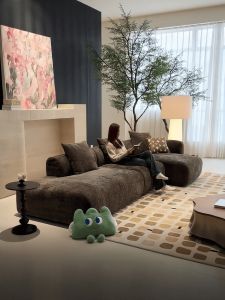 YIZUO | Retro Cream Color L-shape Corner Chaise Straight-line Cubic Sofa