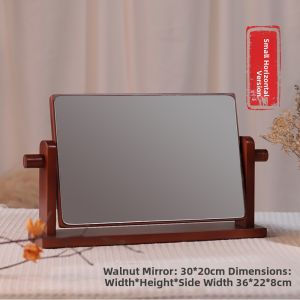 Elegant Wooden Desktop Makeup Mirror Large Size Bathroom Mirror Beauty Care Mirror Rotatable Vanity Mirror for Personal Use