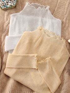 Transparent Bright Yarn Mesh Bottoming Shirt for Women Long Sleeves Inner Wear Spring & Fall New Arrival Trendy Thin Wooden Ear Lace Tops Autumn