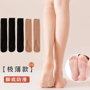 Long Silk Stockings Womens Non-Slip Sole Ultra-Thin Transparent Anti-Snagging Silk Calf Socks Summer Half Long Tube Crystal Silk Long Socks