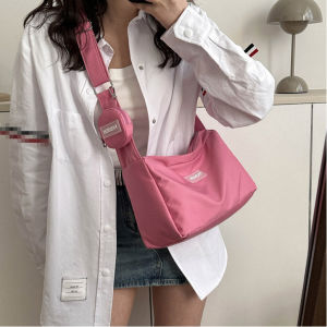 Túi đeo vai đeo chéo vải dù chống thấm tặng kèm khóa bông in chữ FASHION thiết kế thời trang đơn giản LX273
