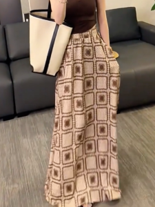 MANMI | Stylish Checkered Long Skirt Summer