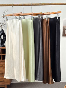 Acetate Satin Fish Tail Skirt High Waist Slimming Drapey Midi Skirt Womens 2025 Early Autumn Outfit Korean Style Commute