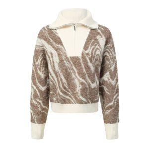 Autumn Melanoid Wool Blend Jacquard Oversized Collar Sweater