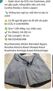 149k [Used Nhật] Short dạ cừu x cashmere phối ren cạp quần size 1 (38-48kg) mã 020409 mua 149k nhắn phê bút