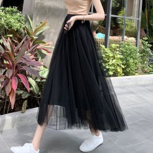 Váy Lưới Sequin Cao Cấp Cho Nữ Eo Thun Dài Vừa Phải Váy Midi Váy Đi Biển Váy Chữ A Không Cần Ủi Không Có Nút Cài