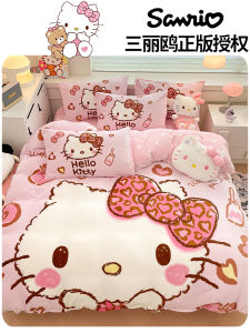 Kitty Cat Milk Velvet Bedding Set Three Pieces Four Pieces Fleece Cartoon Childrens Winter Comforter Cover Sheet Quilt Set