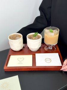 Dual Ceramic Coffee Cups Set with Wooden Tray Italian Espresso Cold Brew Concentrated Latte Cups Vintage Chinese Style