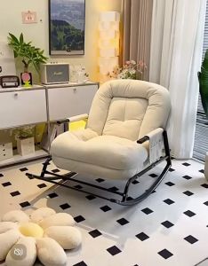 เก้าอี้โยก เก้าอี้พักผ่อน โครงเหล็กคุณภาพดี เบาะหนานุ่ม สำหรับนอนผู้ใหญ่ระเบียงบ้านพักผ่อน พับปรับระดับได้