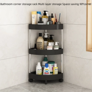 3 Tier Shelf Bathroom Shelf Organizer Movable Universal Wheels Space Saving Corner Triangle Small Shelf Stand for Bathroom