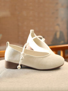 Fall Beijing Cloth Shoes Low Heel Womens Single Shoes Hanfu Shoes Plain Surface Dark Flower Coarse Heel Qipao Shoes Elegantly Simple