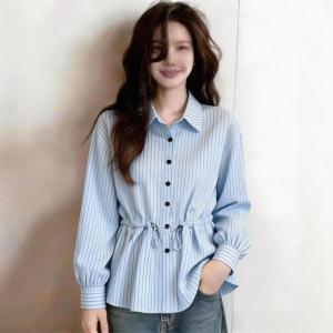 Polo Collar Long Sleeve Striped Shaping Tuck-in Shirt
