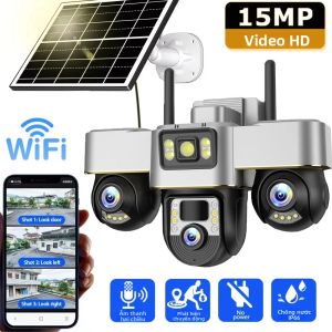 Camera Giám Sát Ngoài Trời V380 15MP Với 3 Ống Kính 3 Màn Hình Wifi Năng Lượng Mặt Trời PTZ IP66 Hệ Thống Camera An Ninh Không Dây