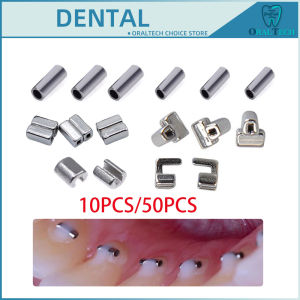 10/50pcs Orthodontic Crimpable Hook Mini Stops Dental Bondable Cross Double Tube Lingual Button Traction Metal Materials